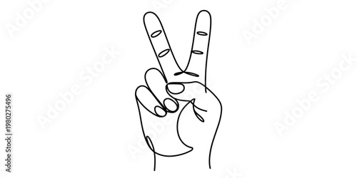 Quadro su tela Minimalist continuous line drawing of a human hand showing the peace sign gestur