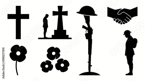 Collection of Silhouettes Representing Remembrance, Sacrifice, and Peace
