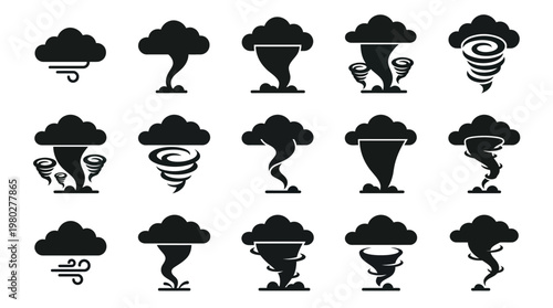 Collection of Tornado and Cyclone Icons Representing Weather Phenomena and Natural Disasters