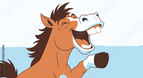 Funny Cartoon Horse Laughing Out Loud, Expressing Joy and Amusement