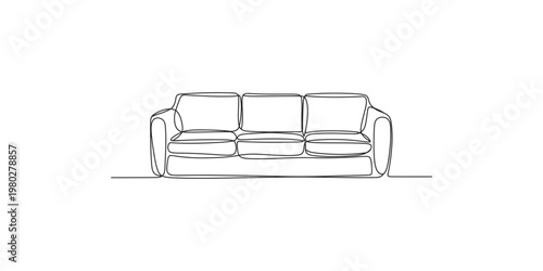A minimalist line drawing of a three-seater sofa with clean modern design couch furniture interior