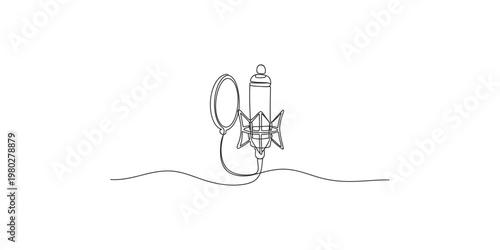 Ribbon microphone with stand and pop filter on white background recording equipment music audio studio