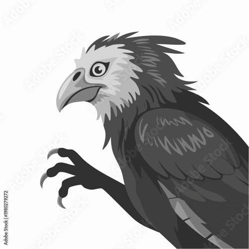 Cartoon raven with sharp beak and raised claw illustration.