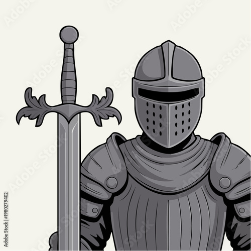 Medieval Knight in Full Armor with Sword.