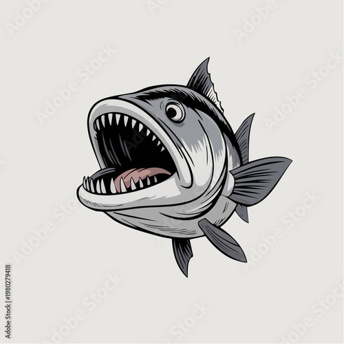 Large aggressive open mouth fish illustration.