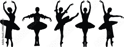 Ballet dancer silhouette collection vector set featuring graceful ballerina poses isolated black figures for dance performance and art design
