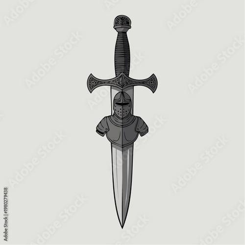 Ornate dagger with crossguard and double edged blade.