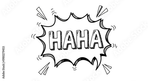 Hand Drawn "HAHA" Speech Bubble, Comic Style, Laughter Expression