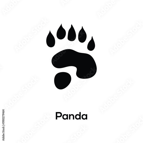 Panda Footprint Paw Print Silhouette Vector Icon Black Isolated Wildlife Track Symbol
