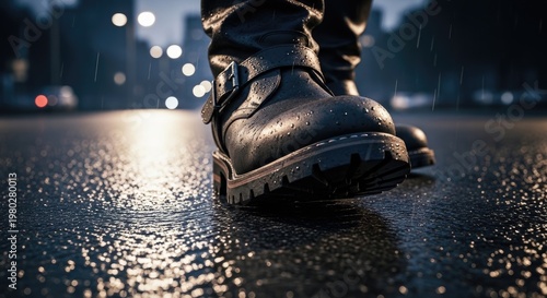 Boots on Wet Pavement - A Moody Urban Scene.