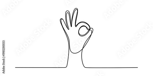 A single continuous line drawing of a hand making an okay gesture on a clean white background Vector, illustration