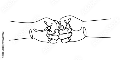 Continuous line drawing of two fists bumping together to symbolize unity and team partnership Vector, illustration