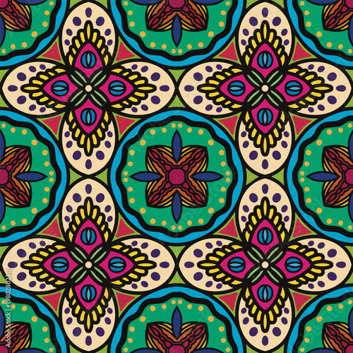 Seamless mandala vector pattern with decorative and symmetrical textile texture.
Fully editable and scalable vector design suitable for fashion fabric, clothing, sweaters, scarves, blankets, home deco