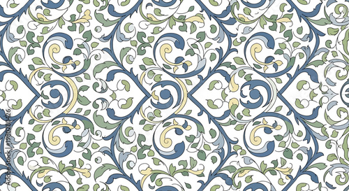 Decorative blue green floral tile pattern.