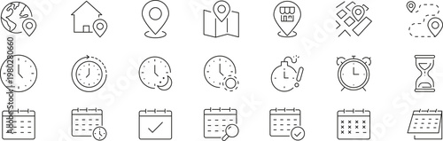 Fotografía Time, clock and Calendar related line icon set. simple