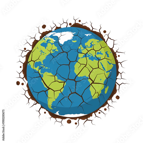 Earth Globe with Cracked Surface.