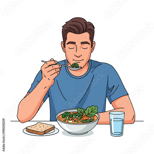 Man eating a bowl of salad.