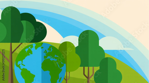 Eco friendly earth, green trees, planet conservation, environmental protection isolated on Transparent Background