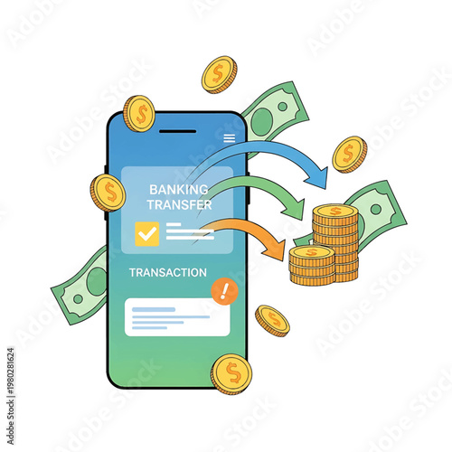 Mobile phone with banking transfer transaction.