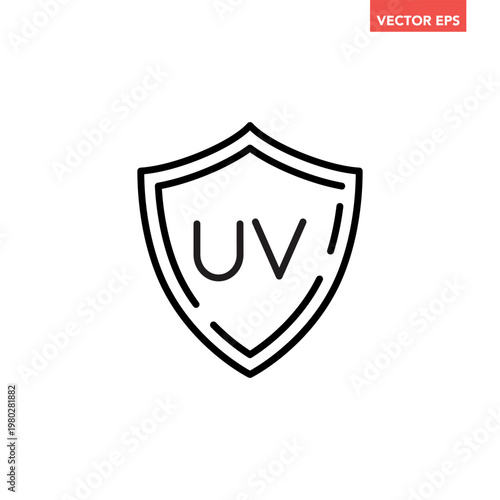 Black single UV protection line icon, simple sunscreen spf skincare flat design pictogram, infographic vector for app logo label web button banner ui ux interface elements isolated on white background