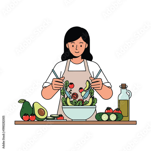 Woman preparing a healthy salad.