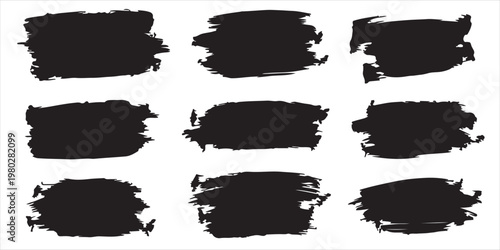 Abstract black brush strokes nine textural shapes