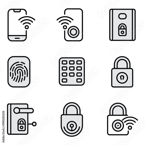 Various methods of modern device and door access control and security icons