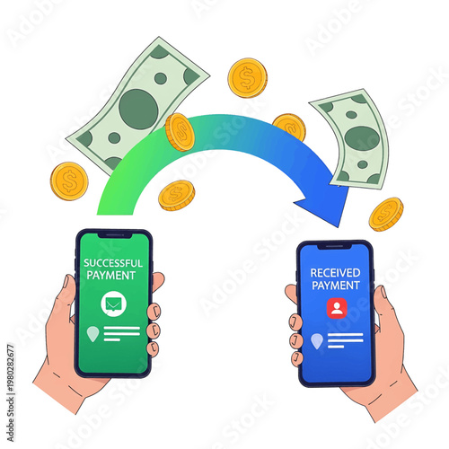 Hands holding smartphones with payment screens.