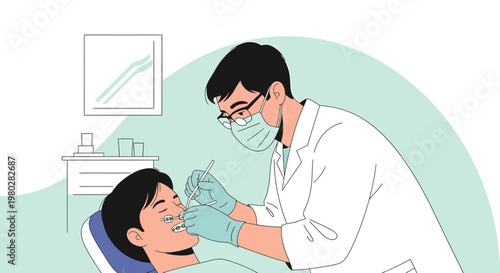 Dentist examining patient's teeth with dental tools in a modern clinic