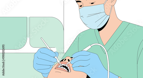 Dentist examining patient's teeth with dental tools in a clinic