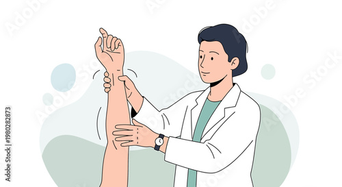 Doctor examining patient's arm, physical therapy, medical checkup, healthcare concept