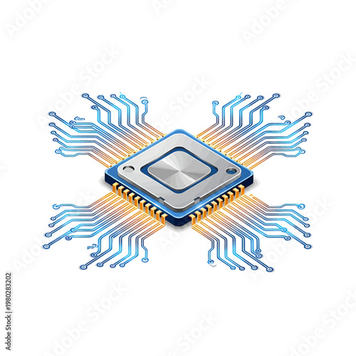 Microchip with colorful circuit board connections 1.