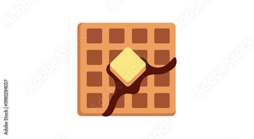 Delicious Waffle with Butter and Chocolate Syrup, Isolated