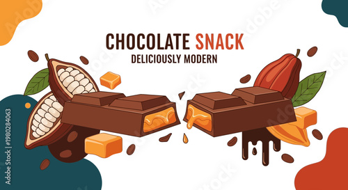 Delicious Chocolate Snack with Caramel and Cocoa Beans