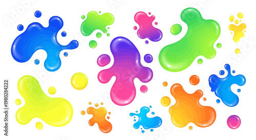 Colorful Paint Splatters on White Background.