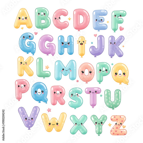 Colorful cartoon alphabet letters with faces.