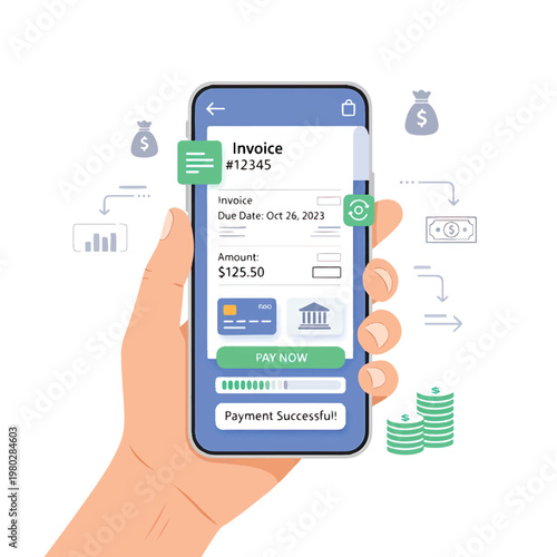 Hand holding smartphone with invoice 1.