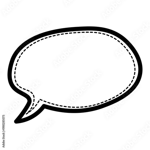 Simple oval speech bubble with bold outline and dashed inner border, clean flat illustration style, isolated on light background, comic dialogue element.
