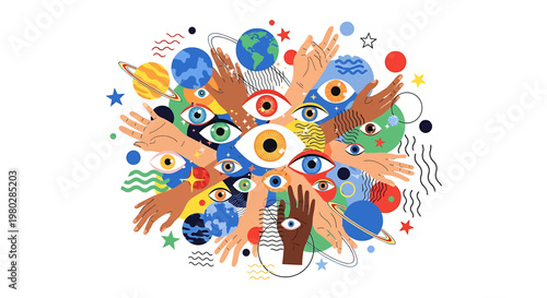 Colorful illustration of various eyes.