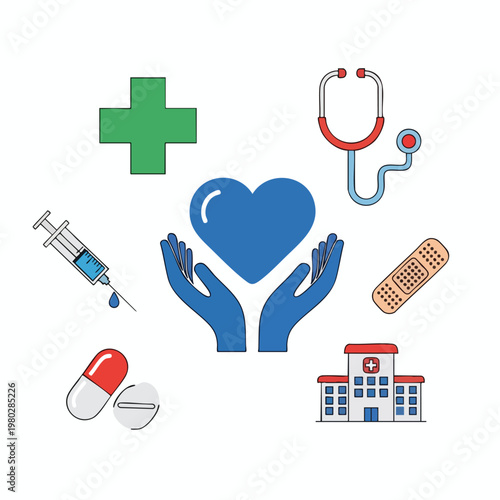 Health and Medical Care Symbols Illustration for Healthcare Content