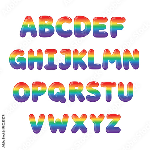 Rainbow colored alphabet letters set.