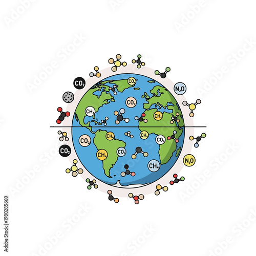 Earth with chemical molecules around globe.
