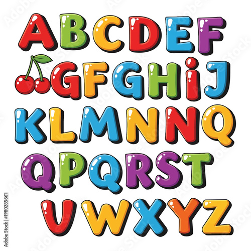 Multicolored Alphabet Letters With Cherry.