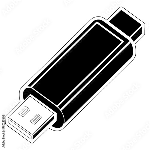 A black usb flash drive with a standard type a connector shown in isometric view