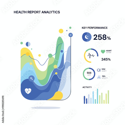 Modern Health Data Analytics Chart with Graphs and Performance Metrics