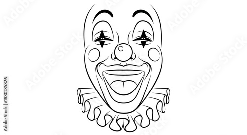 Happy Clown Face Line Art Illustration