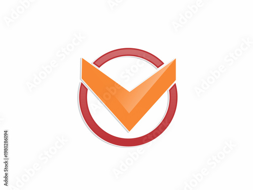Vibrant Orange Check Mark V Icon Inside Red Circle Frame for Approval, Success, Achievement, and Verified Quality Branding