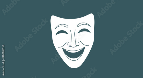 Happy theater mask icon, smiling face, drama and comedy symbol, vector illustration