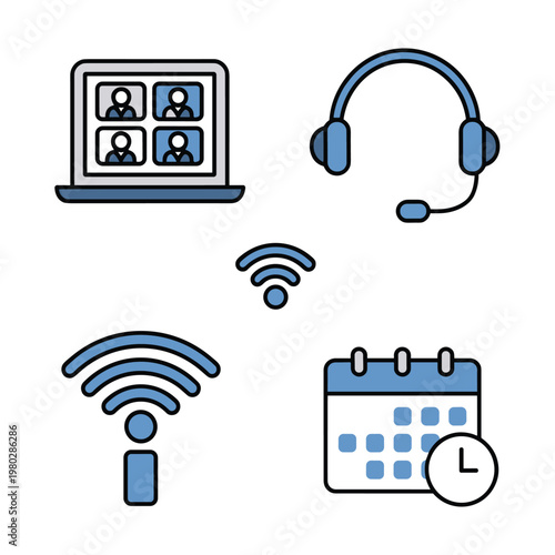 Illustrations of communication and scheduling tools for virtual meetings