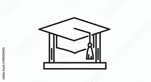 A simple black and white line drawing depicts a graduation cap with a tassel symbolizing academic achievement